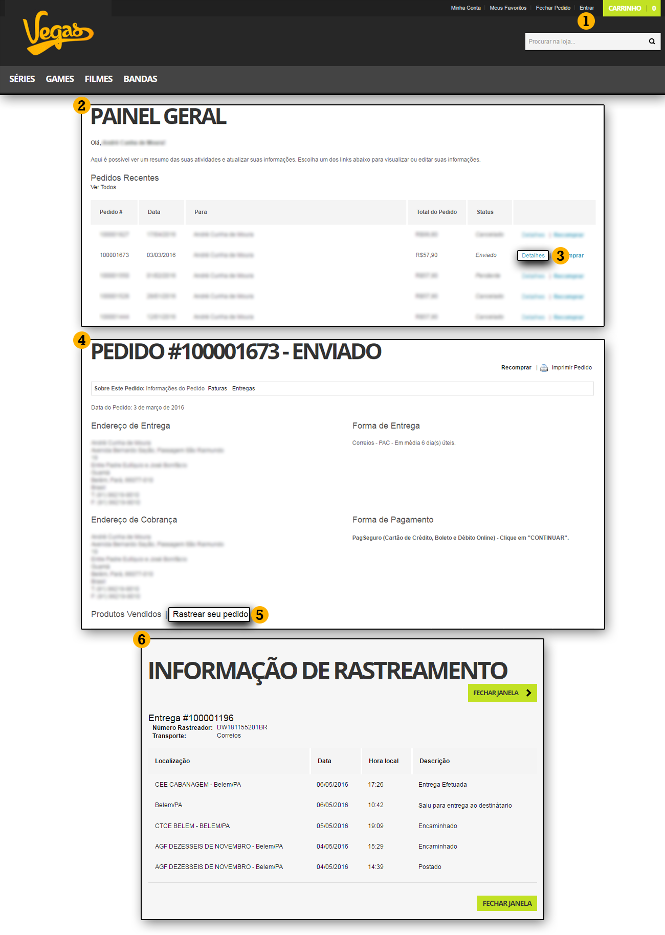 Informações sobre rastreamento